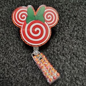 Minnie Mouse Ears Peppermint Christmas Badge Reel Id Holder Retractable Badge